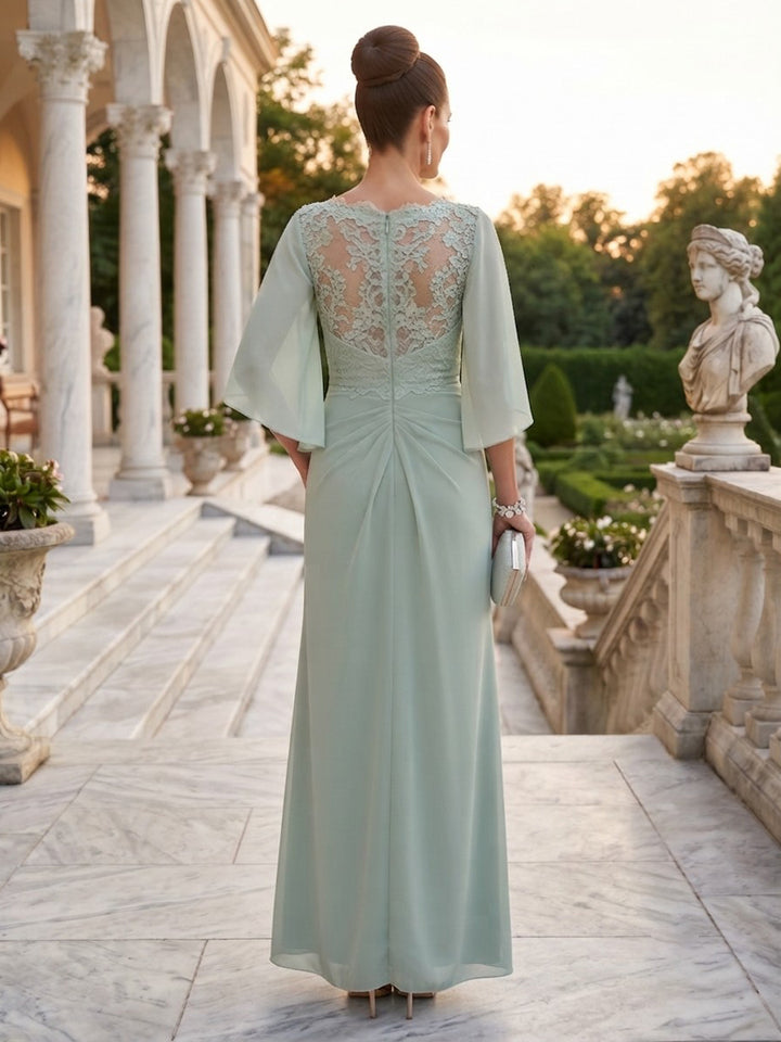 Laces A Line Jewel Neck Lace Side Slit Mother of the Bride Dresses
