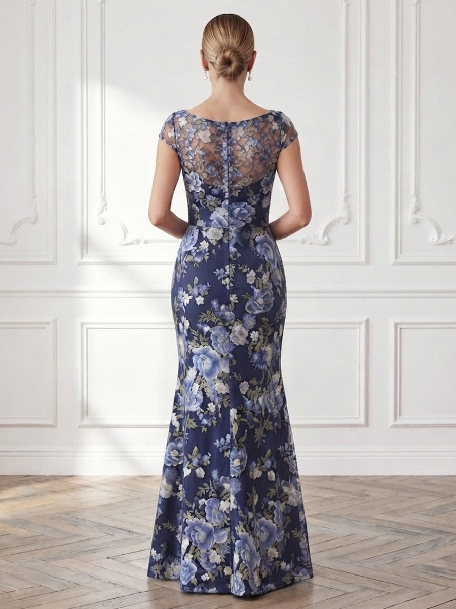 Jacquard Mermaid Jewel Neck Jacquard Ruched Waist Mother of the Bride Dresses