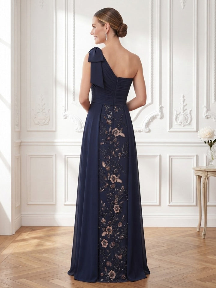 Satin A Line One Shoulder Ruched Waist Bow Shoulder Straps Mother of the Bride Dresses