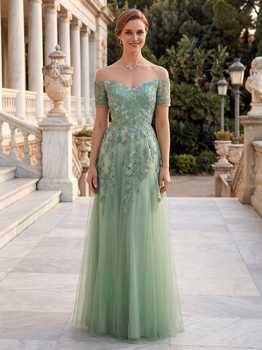 Tulle A Line Off the Shoulder Sequin  Mother of the Bride Dresses