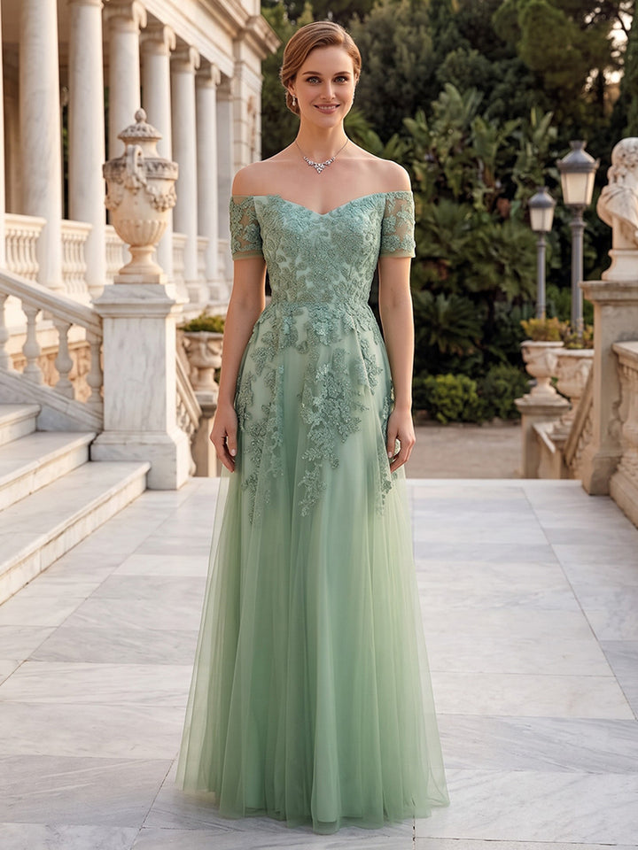 Tulle A Line Off the Shoulder Sequin  Mother of the Bride Dresses