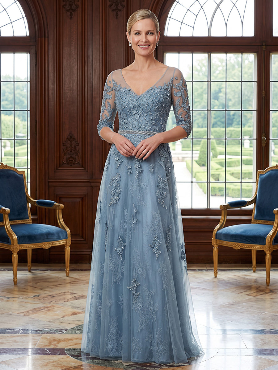 Tulle A Line V Neck High Waist  Mother of the Bride Dresses