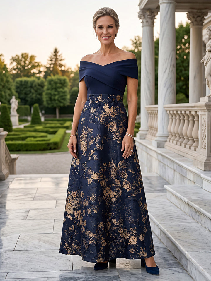 Satin Jacquard A Line Off the Shoulder Ruched Bodice  Mother of the Bride Dresses