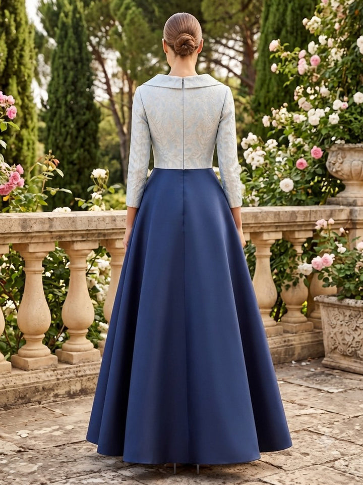 Satin Jacquard A Line V Neck Bicolor  Mother of the Bride Dresses