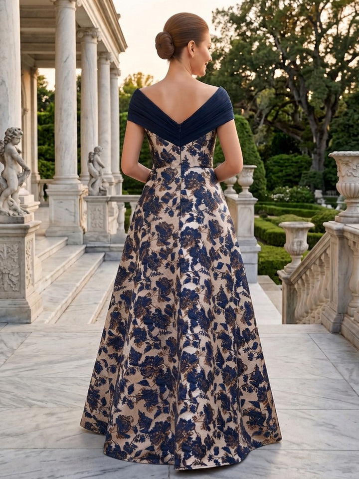 Satin Jacquard A Line Off the Shoulder Ruched Bodice  Mother of the Bride Dresses