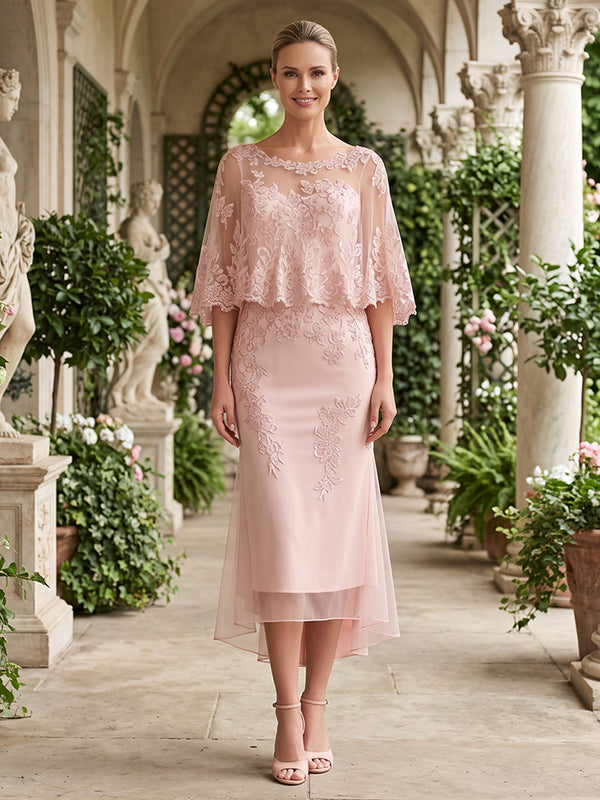 Laces Mermaid Round Neck with Cape Mother of the Bride Dresses