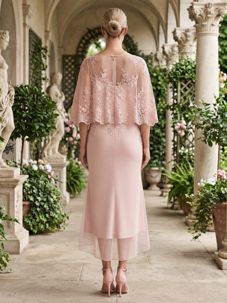 Laces Mermaid Round Neck with Cape Mother of the Bride Dresses