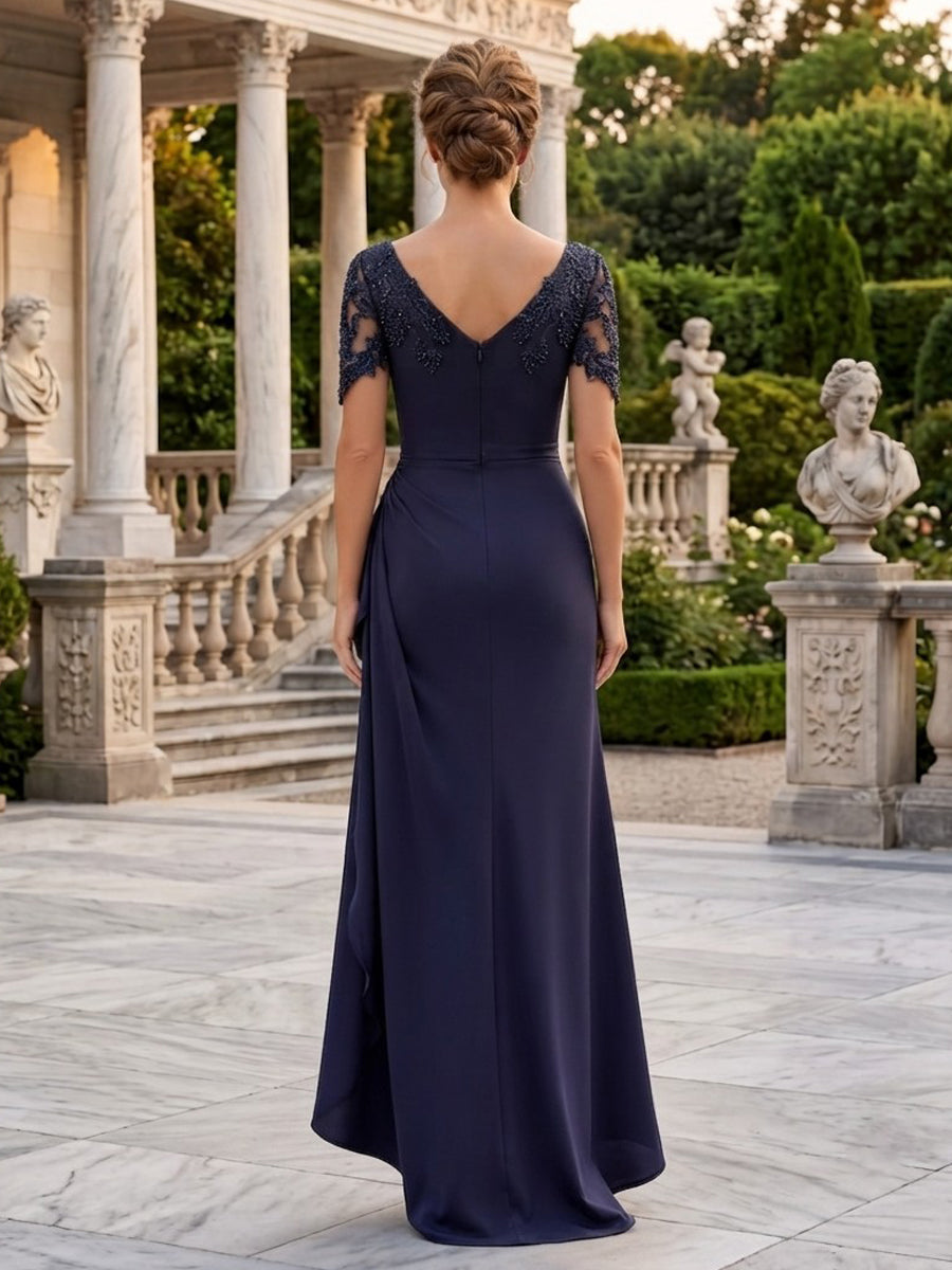 Satin A Line V Neck Ruched Waist  Mother of the Bride Dresses
