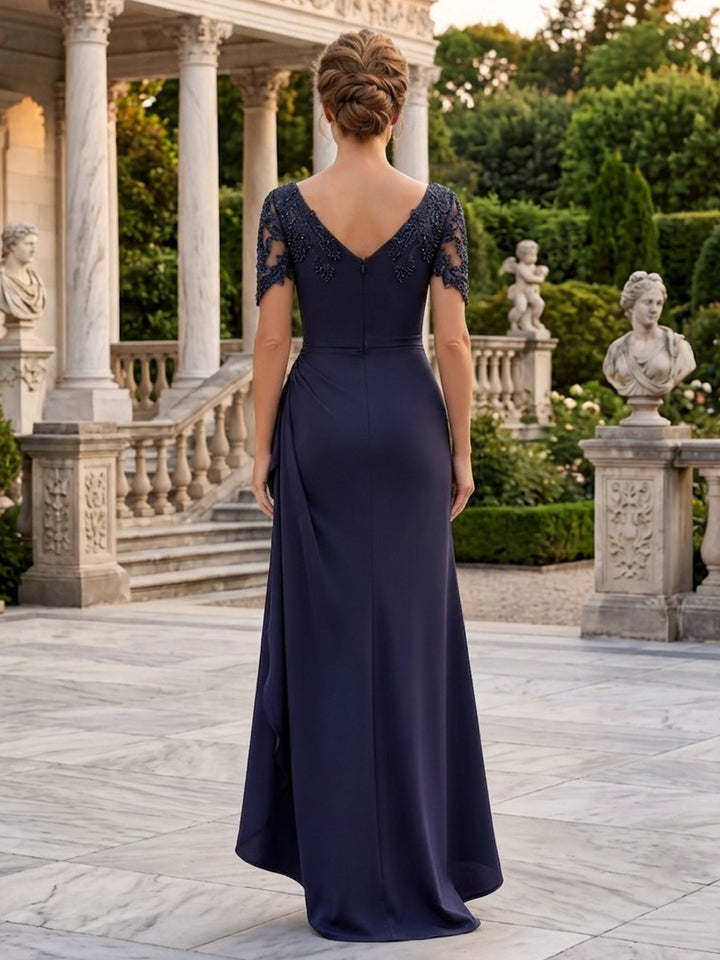 Satin A Line V Neck Ruched Waist  Mother of the Bride Dresses