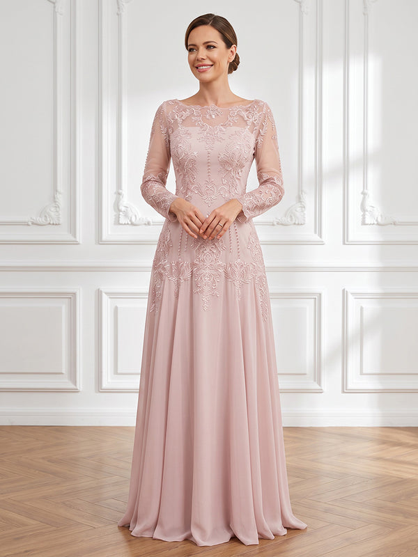 Chiffon A Line Jewel Neck Floral Embroidery  Mother of the Bride Dresses