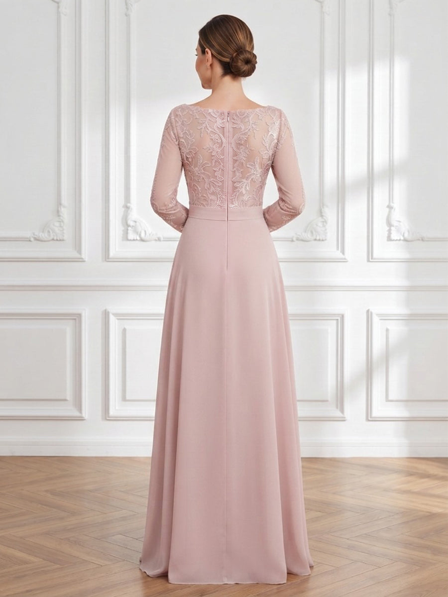 Chiffon A Line Jewel Neck Floral Embroidery  Mother of the Bride Dresses