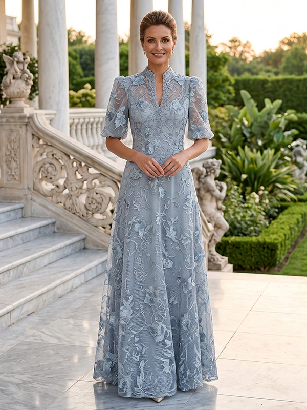 Tulle A Line Stand Collar Lace  Mother of the Bride Dresses