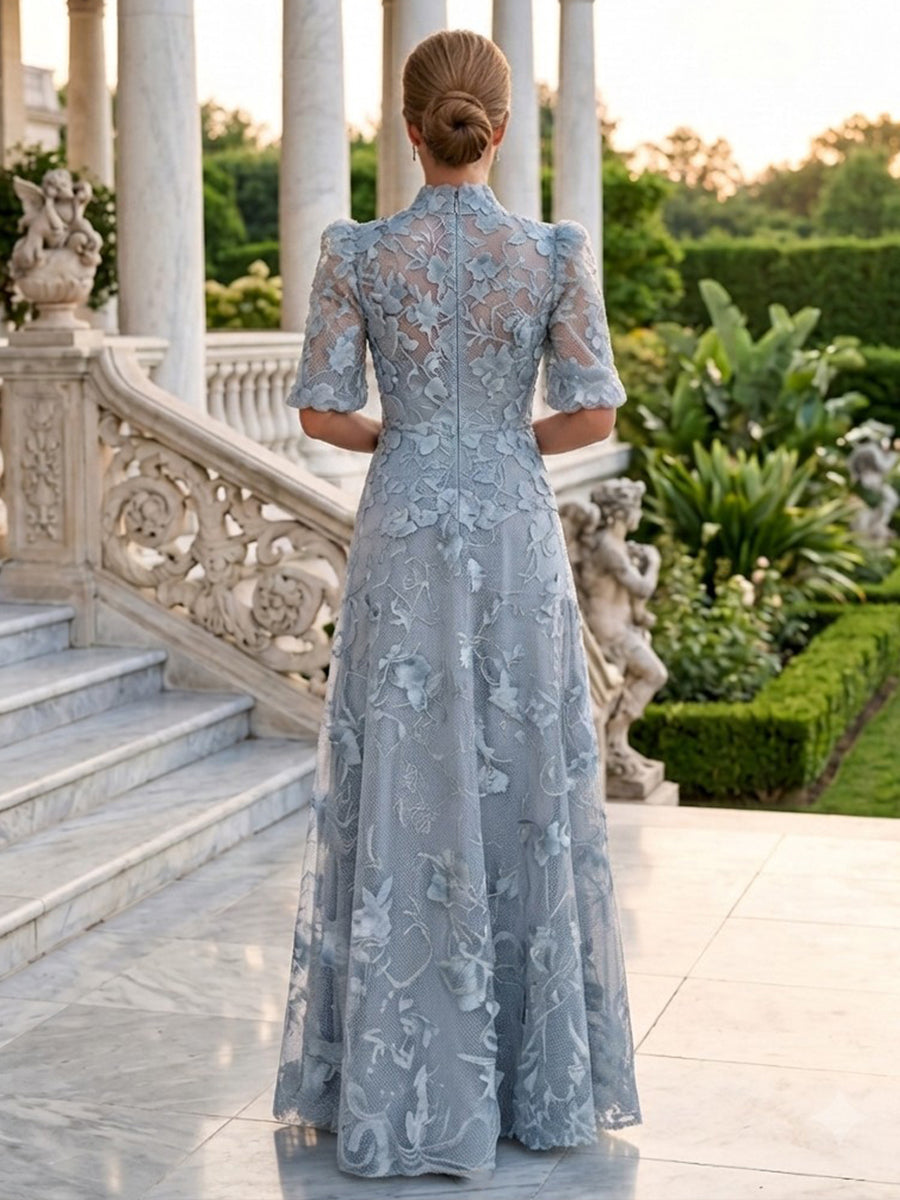 Tulle A Line Stand Collar Lace  Mother of the Bride Dresses