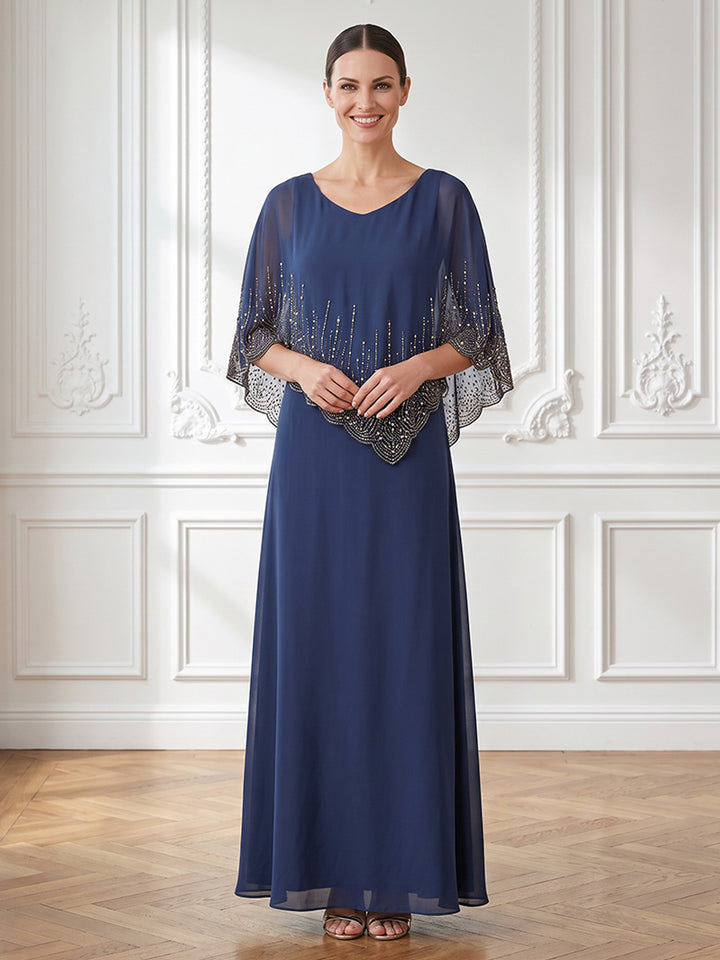 Chiffon A Line Jewel Neck with Cape  Mother of the Bride Dresses