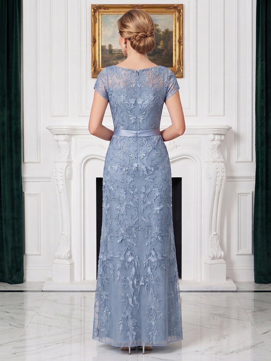 Tulle A Line Jewel Neck Lace Appliques High Waist Mother of the Bride Dresses
