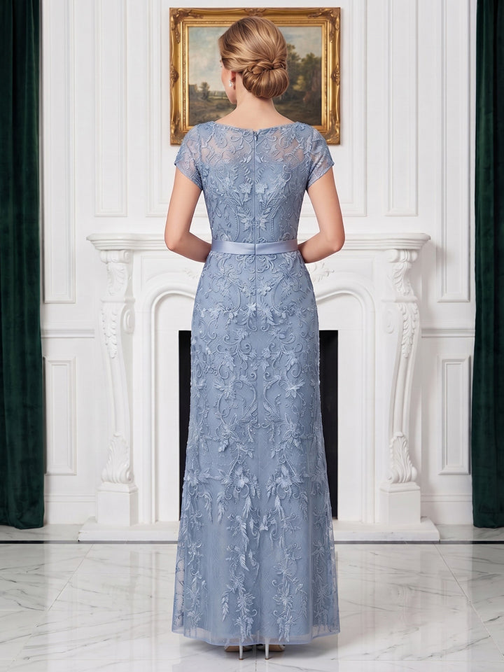 Tulle A Line Jewel Neck Lace Appliques High Waist Mother of the Bride Dresses