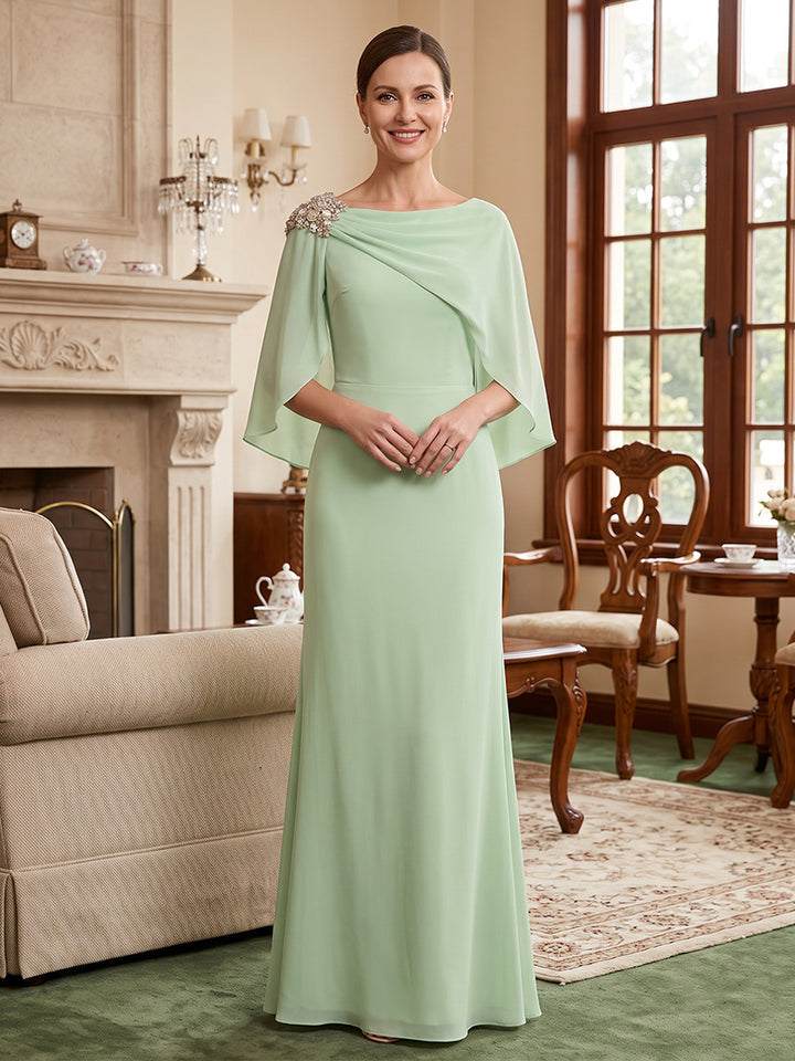 Chiffon A Line Jewel Neck with Cape  Mother of the Bride Dresses