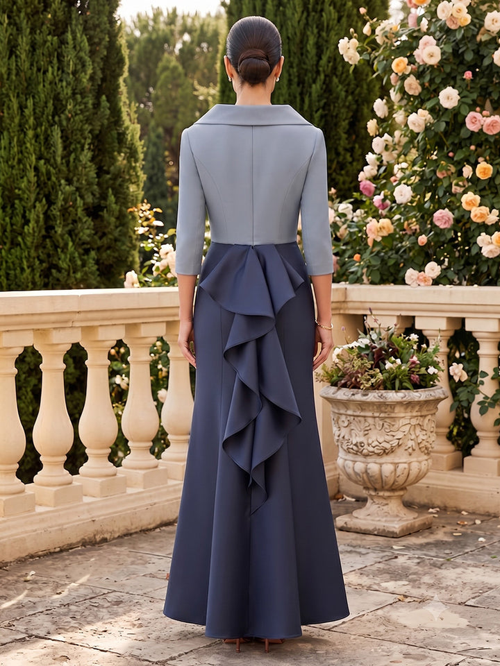 Satin A Line Blazer Collar Bicolor Structured Waist Mother of the Bride Dresses