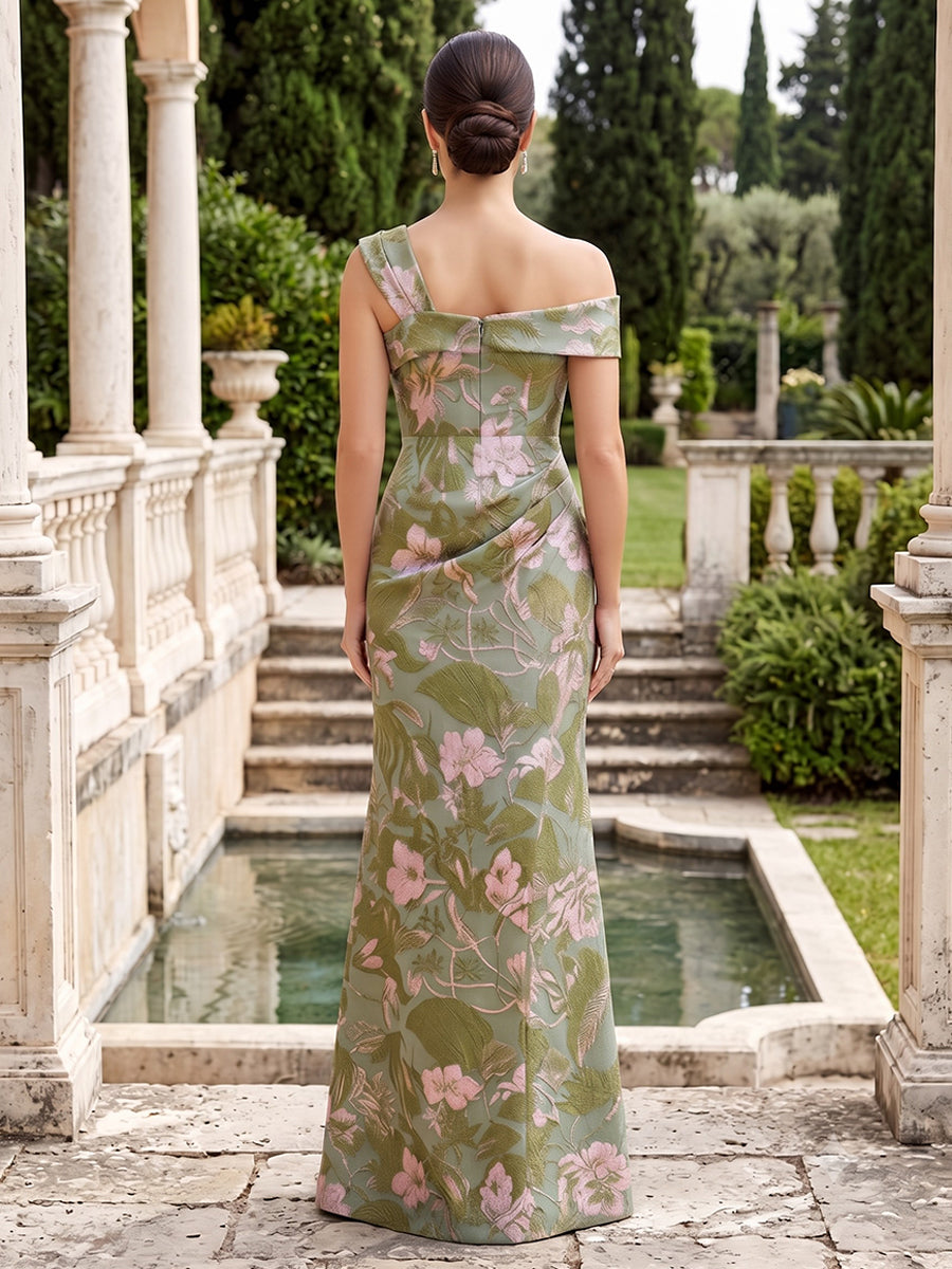 Satin Jacquard Mermaid One Shoulder Side Slit  Mother of the Bride Dresses