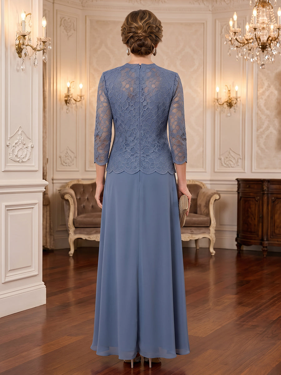 Chiffon Laces A Line Scoop Neck Floor Length Long Sleeves Ruched Mother of the Bride Dresses