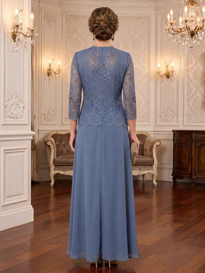 Chiffon Laces A Line Scoop Neck Floor Length Long Sleeves Ruched Mother of the Bride Dresses