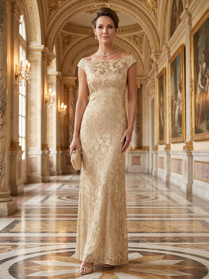 Tulle Sheath Off the Shoulder Floor Length Sleeveless Sequin Mother of the Bride Dresses