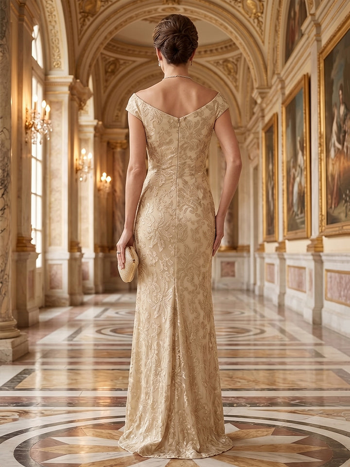 Tulle Sheath Off the Shoulder Floor Length Sleeveless Sequin Mother of the Bride Dresses