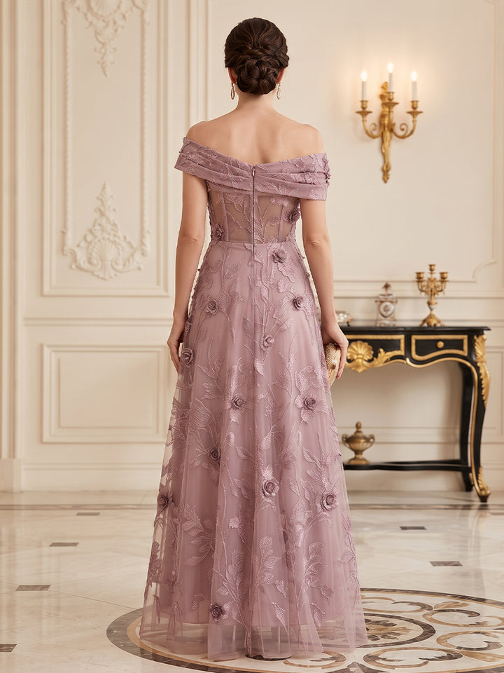 Tulle A Line One Shoulder Floor Length Sleeveless Floral Embroidery Mother of the Bride Dresses