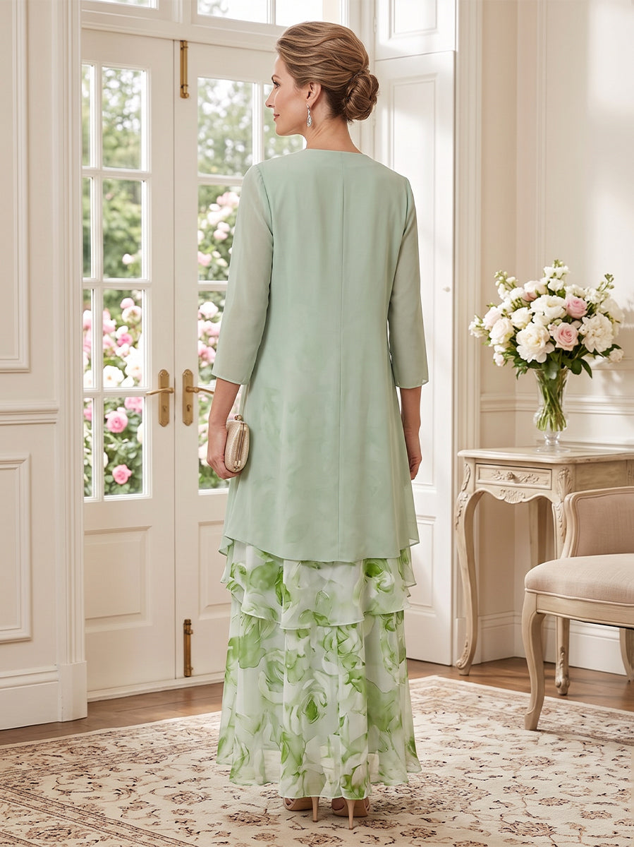 Chiffon A Line Boat Neck Ankle Length Long Sleeves High Low Mother of the Bride Dresses
