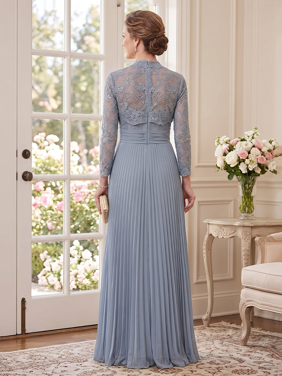 Chiffon Laces A Line Sweetheart Floor Length Long Sleeves Pleats 2?Piece Mother of the Bride Dresses