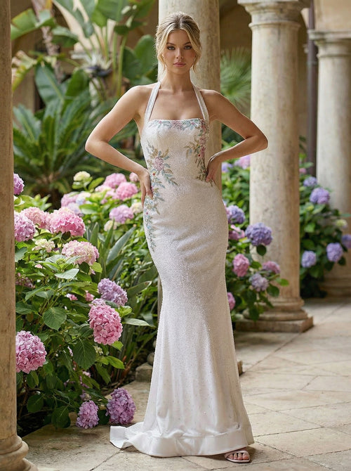 Halter Strapless Embroidered Corset Prom Dresses