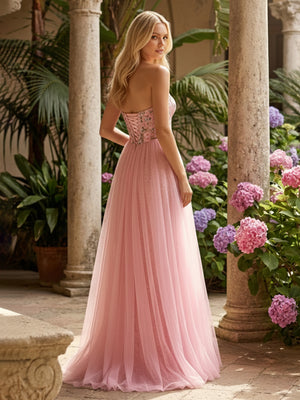 Layered Strapless Floral Corset Prom Dresses