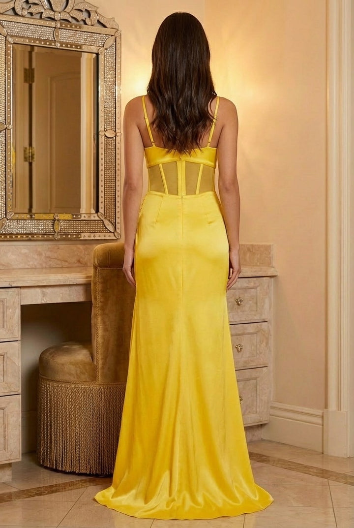 Spaghetti Straps Satin Ruffles Corset Prom Dresses