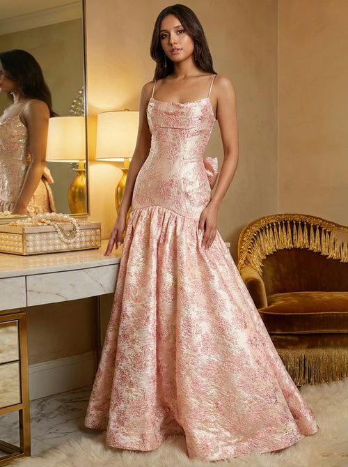 Spaghetti Straps Ruffles Corset Prom Dresses with Bow