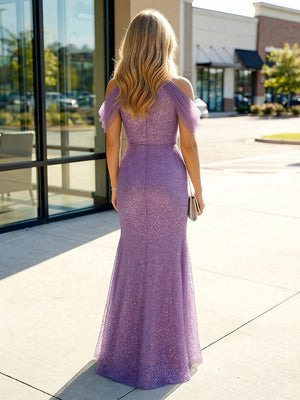 Sequin Sheath Halter Split Prom Dresses Cold Shoulder Evening Gowns