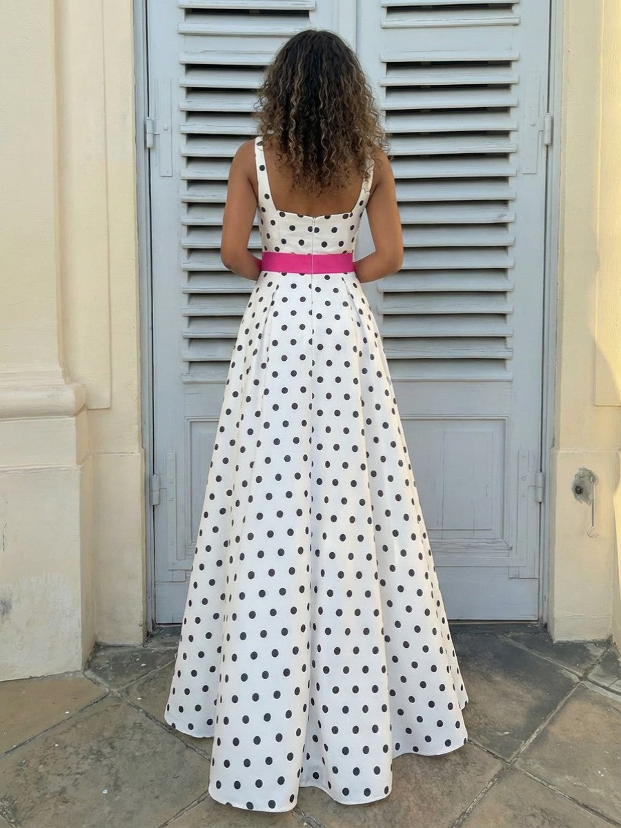 Spaghetti Straps Square Neck Bow A Line Prom Dresses with Slit