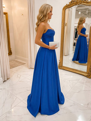 A Line Strapless Sweetheart Sequin Prom Dresses with Pleats