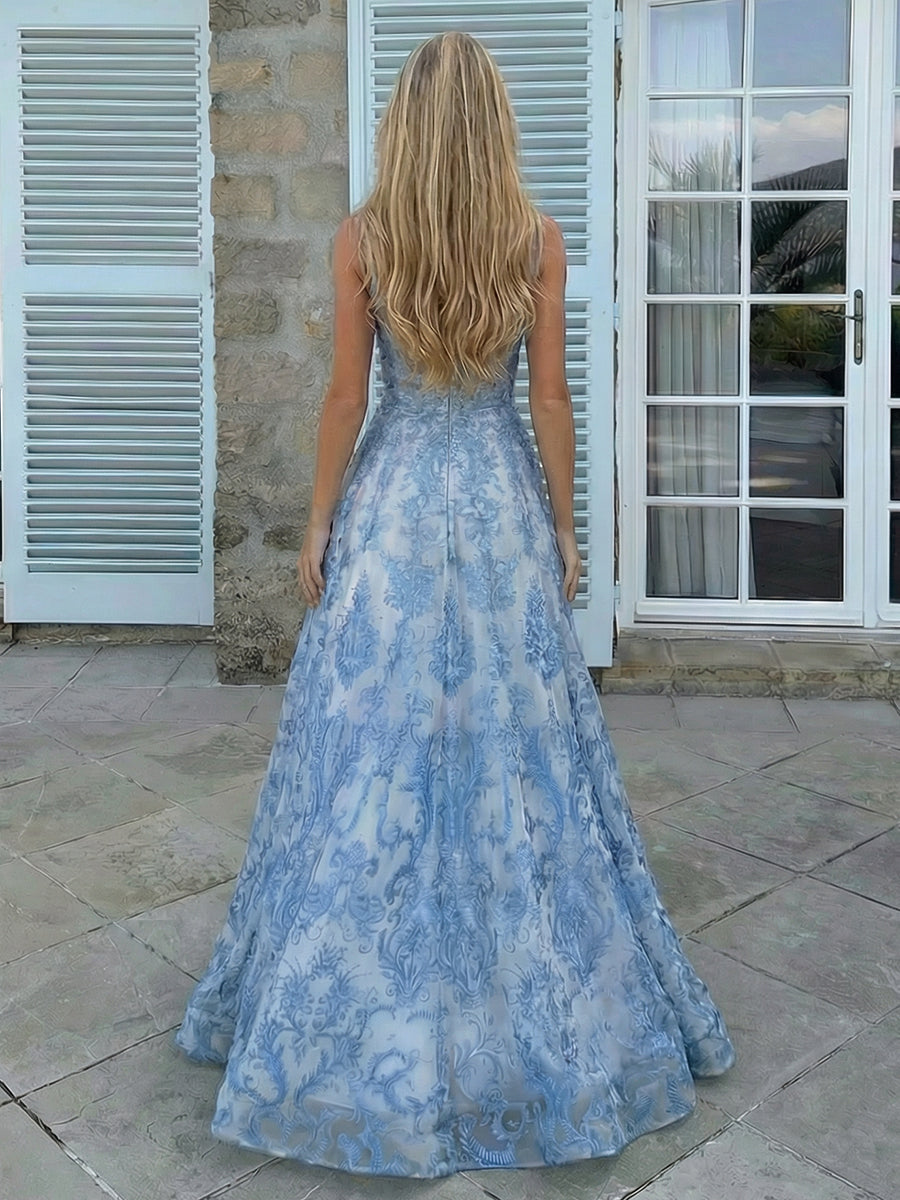 Lace Appliques Spaghetti Straps Square Neck A Line Prom Dresses with Bow