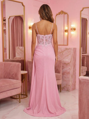 Spaghetti Straps Lace Appliques V Neck Mermaid Prom Dresses