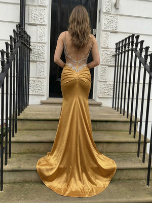 Spaghetti Straps Prom Dresses Beadings Evening Party Gowns