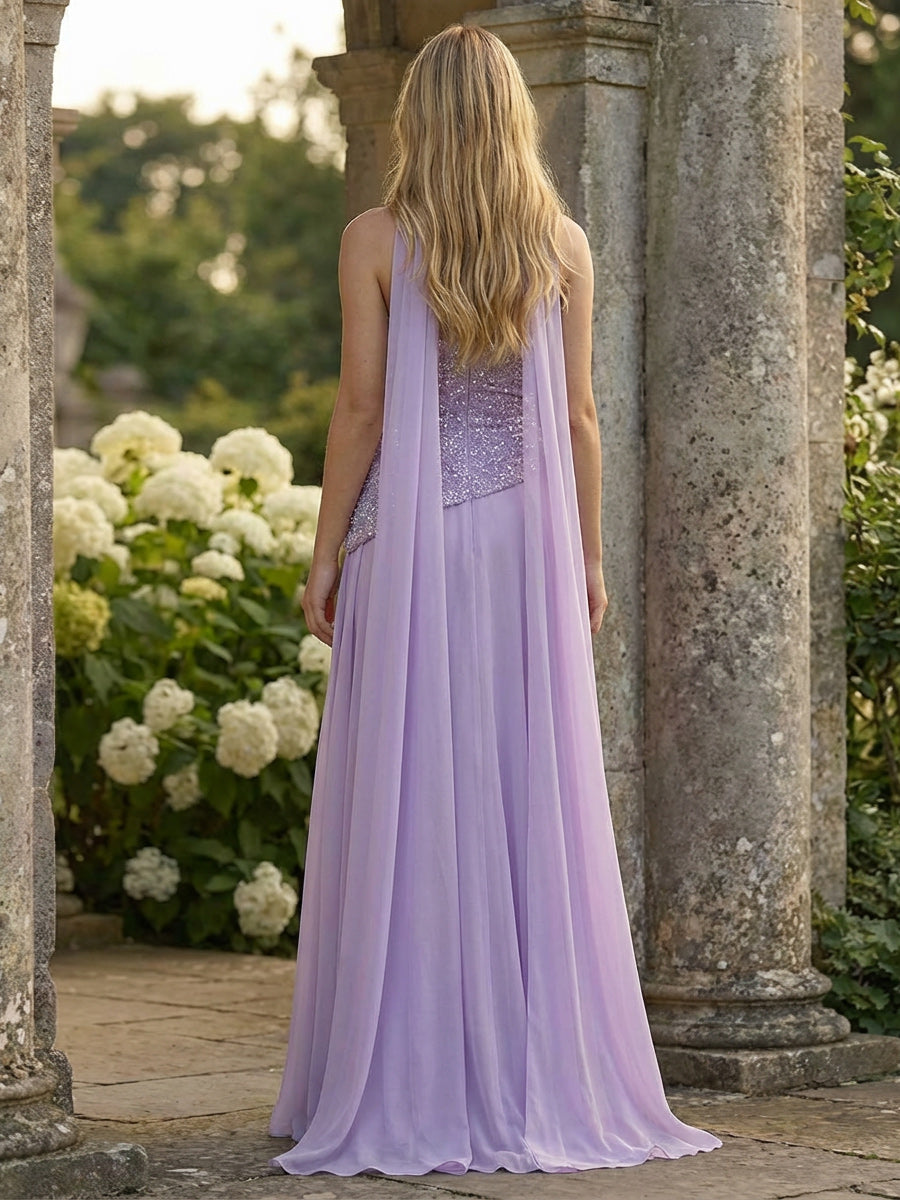 A-Line Strapless Chiffon Ruched Corset Prom Dresses Maxi Sequin Gowns with Scarf