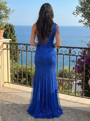 One Shoulder Sequin Prom Dresses Maxi Evening Gowns