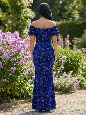 Off Shoulder Sequin Prom Dresses Maxi Evening Gowns