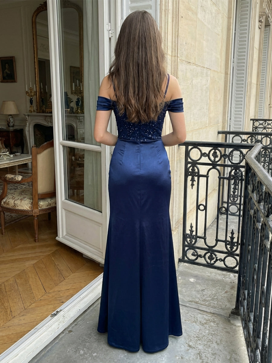 Spaghetti Straps Satin Prom Dresses Maxi Evening Gowns