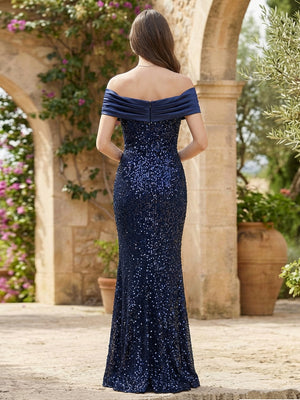 Off Shoulder Sequin Prom Dresses Maxi Evening Gowns