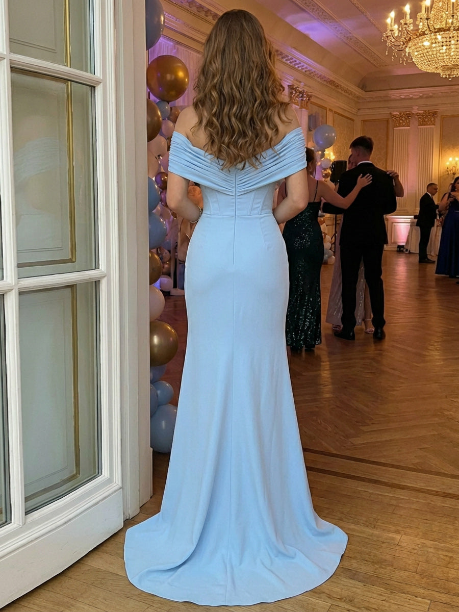 Off Shoulder Jersey Prom Dresses Maxi Evening Gowns