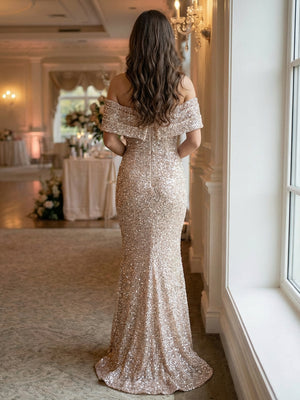 Off Shoulder Sequin Prom Dresses Maxi Evening Gowns