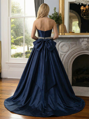 Satin Strapless Sweetheart Beadings Pleated Prom Dresses