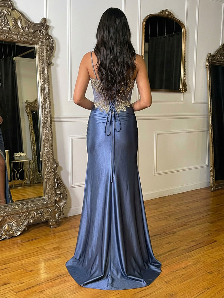Sweetheart Satin Strapless Pleated Evening Dresses with Slit