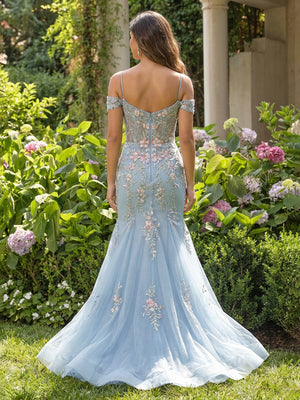 Lace Appliques Off the Shoulder Tulle Pleated Prom Dresses